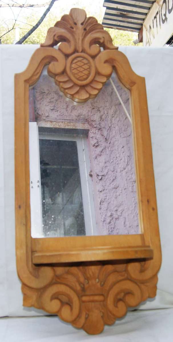 Vintage Hand Carved Yellow Wood Mirror