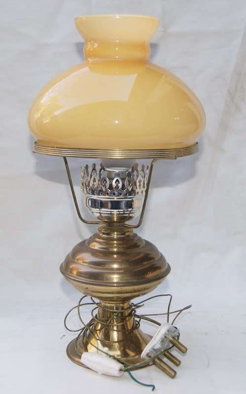 Vintage Brass Lamp with Glass Shade