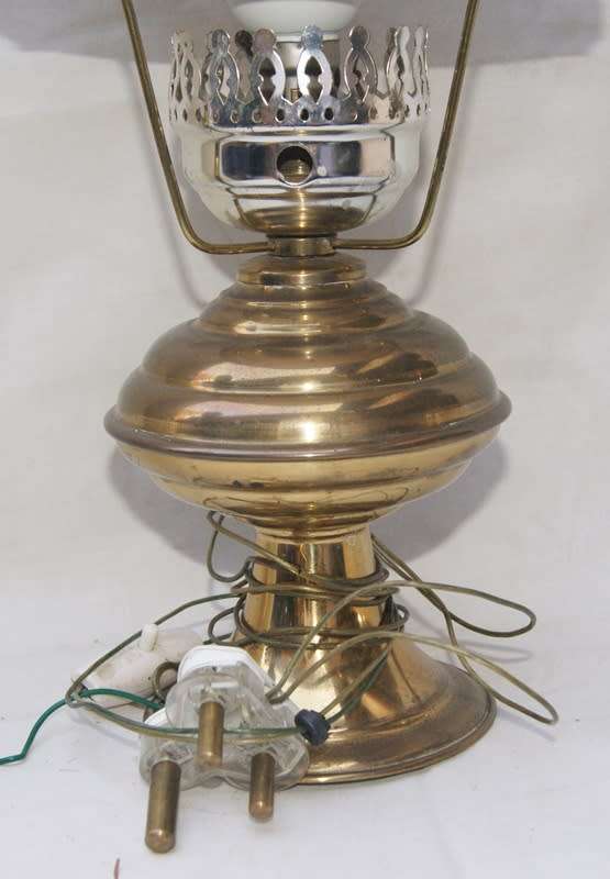 Vintage Brass Lamp with Glass Shade