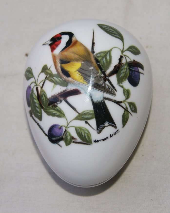 Staffordshire Porcelain Egg Trinket Box Signed Arlott