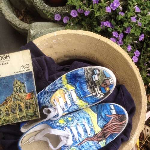 Includes shipping - hand painted Van Gogh inspired shoes, starry night painting, Christmas present