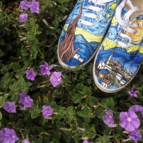 Includes shipping - hand painted Van Gogh inspired shoes, starry night painting, Christmas present