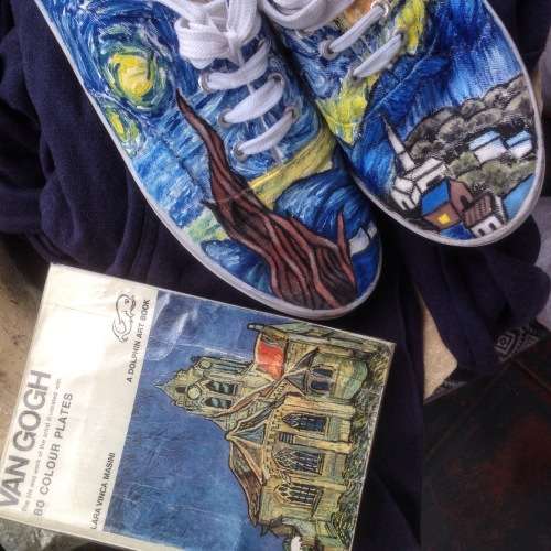 Includes shipping - hand painted Van Gogh inspired shoes, starry night painting, Christmas present