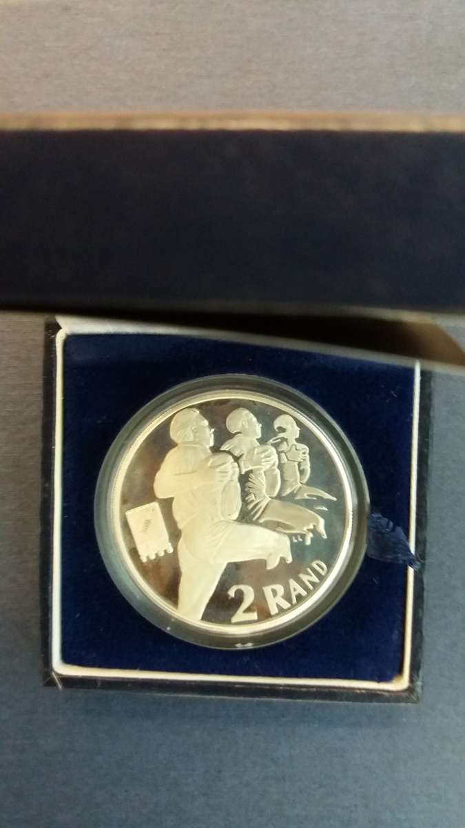 South Africa 1995 Rugby world cup commemorative R2  * No 0936* 1 OZ Silver mintage 3981