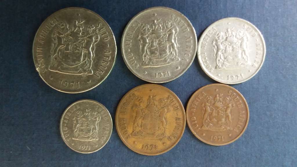 South Africa 1971 Coin Set includes 50c, 20c, 10c, 5c, 2c & 1c * All circulated coins*
