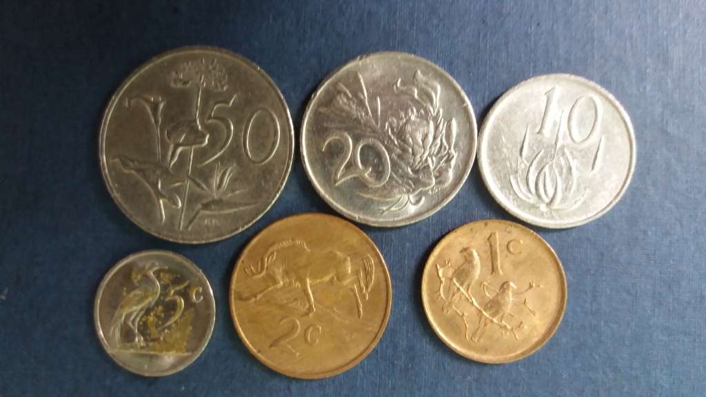 South Africa 1986 coin set includes 50c, 20c, 10c, 5c, 2c & 1c * All circulated coins*