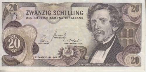 AUSTRIA 20 SCHILLING 1967 P142 VF