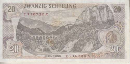AUSTRIA 20 SCHILLING 1967 P142 VF