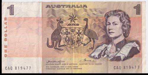 AUSTRALIA 1 DOLLAR 1974-83 P42b1 VF - WITH QUEEN ELIZABETH II