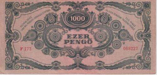 POST WORLD WAR II INFLATIONARY ERA - HUNGARY 1000 PENGO 1945 P118b XF