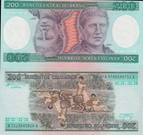 BRAZIL 200 CRUZEIROS P 199 UNC