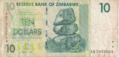 ZIMBABWE 10 DOLLAR 2007 P67 F