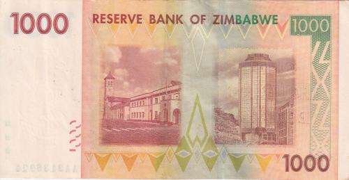 ZIMBABWE 1000 DOLLARS 2007 P71 XF