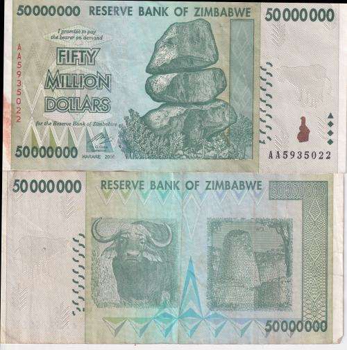 ZIMBABWE $50 000 000 - 50 MILLION DOLLARS 2008 P79 VF