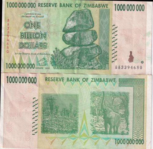 ZIMBABWE $1 000 000 000 - 1 BILLION DOLLARS 2008 P83 VF