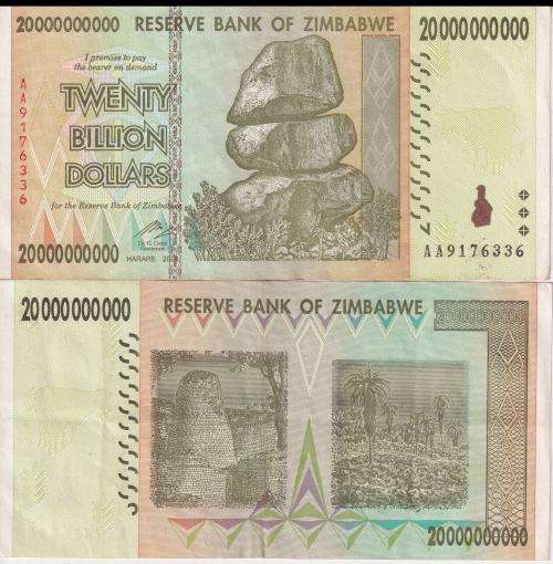 ZIMBABWE $20 000 000 000 - 20 BILLION DOLLARS 2008 P83 VF
