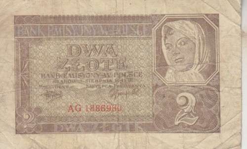 WORLD WAR 2 - POLAND 2 ZLOTE 1941 P100 F