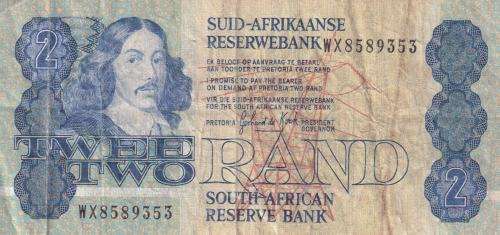 SOUTH AFRICA TWO RAND Gerhard de Kock 1983/89 REPLACEMENT(WX) BANKNOTE VF