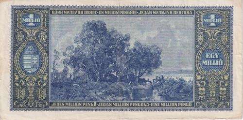 POST WW2 INFLATION - HUNGARY 1 MILLION PENGO 1945 P122  VF