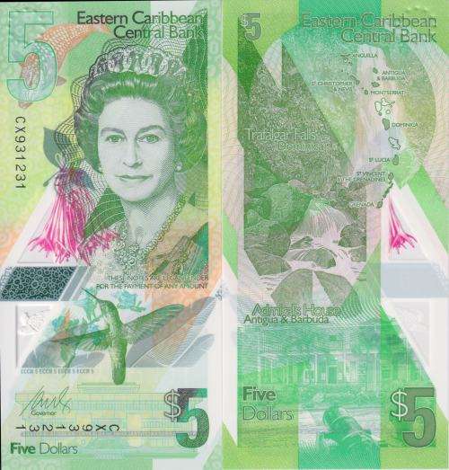 EASTERN CARIBBEAN 5 DOLLARS 2021 PNEW UNC QUEEN ELIZABETH II