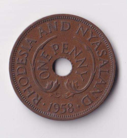 RHODESIA & NYASALAND - 1 Penny - Elizabeth II 1958 Bronze KM#2