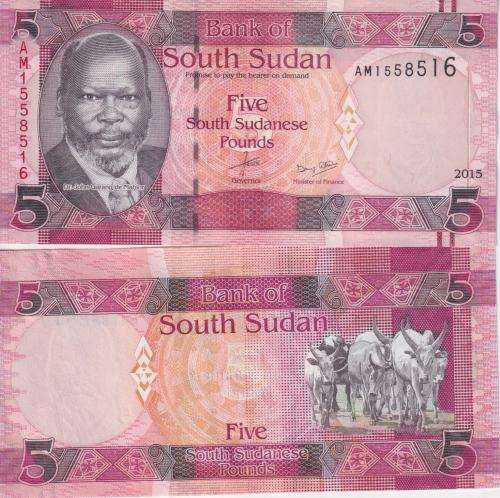 South Sudan 5 South Sudanese Pounds 2015, P-11, UNC