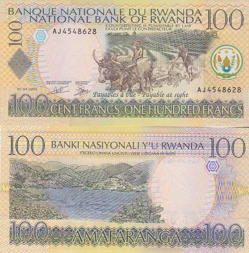 RWANDA 100 FRANCS 2003 P29 UNC