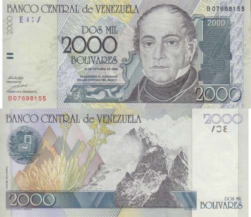 VENEZUELA 2000 BOLIVARES 1998 P 80 UNC