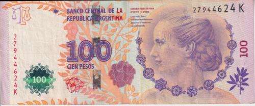ARGENTINA  100 Pesos 2012 P358d VF - EVA PERON