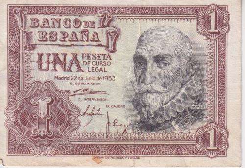 SPAIN 1 PESETA 1953 P144 VF