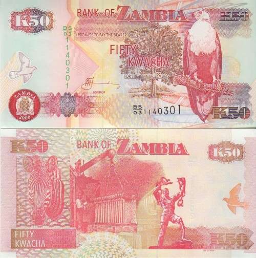 ZAMBIA 50 KWACHA 2009 P 37 UNC