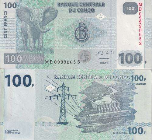Congo Democratic Republic 100 Francs Banknote, 2013, P-98b, UNC