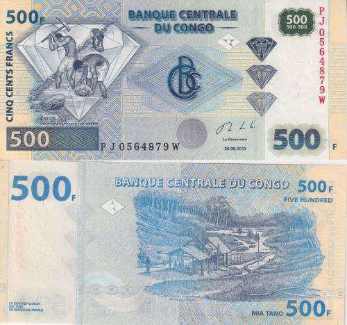 Congo Democratic Republic 500 Francs Banknote, 2013, P-96, UNC