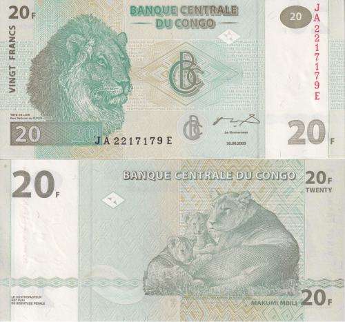 Congo Democratic Republic 20 Francs Banknote, 2003, P-94, UNC