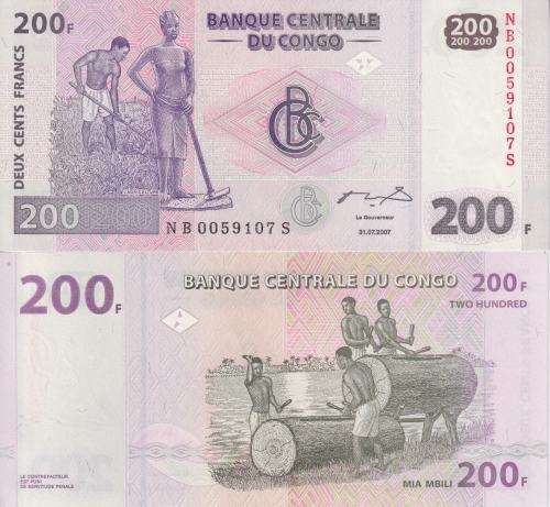 Congo Democratic Republic 200 Francs Banknote, 2007, P-99a, UNC