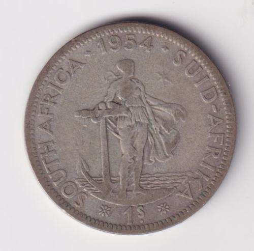 UNION OF SOUTH AFRICA - 1 Shilling - QUEEN ELIZABETH II  1954  SILVER KM#49