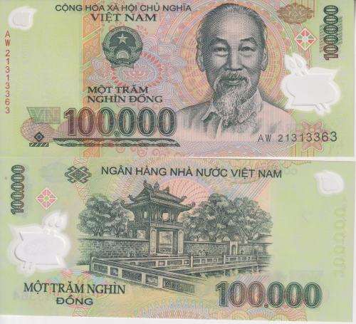 3 x Vietnam banknotes: 50000, 100,000 & 200000 Dong Polymer UNC