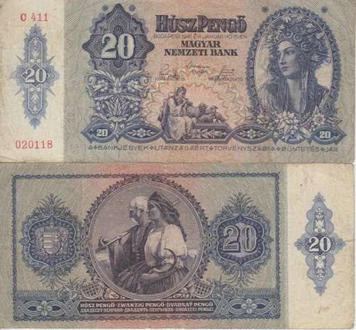 HUNGARY 20 PENGO 1941 P109  VF