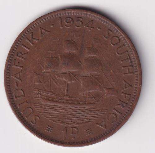 UNION OF SOUTH AFRICA - ONE Penny - Elizabeth ll  1954