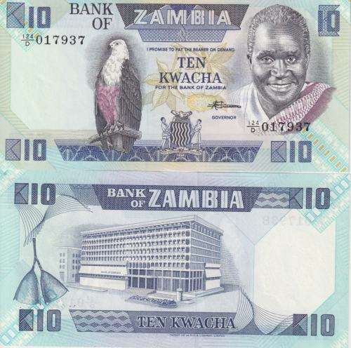 ZAMBIA 10 KWACHA 1980-88  P26 UNC
