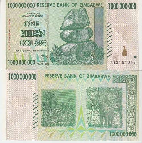 ZIMBABWE $1 000 000 000 - 1 BILLION DOLLARS 2008 P83 UNC