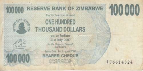 ZIMBABWE 100,000 DOLLARS P48 2007 F