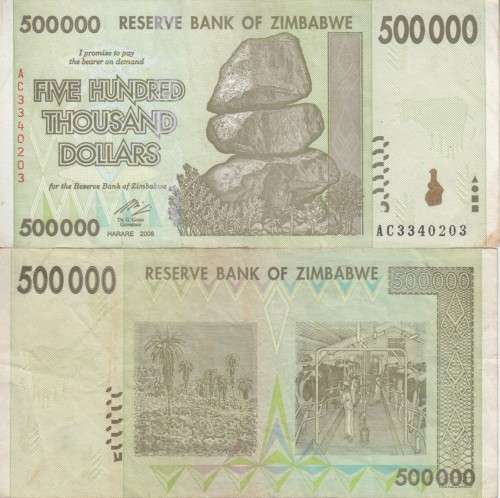 ZIMBABWE 500,000 DOLLARS P67 2008 F