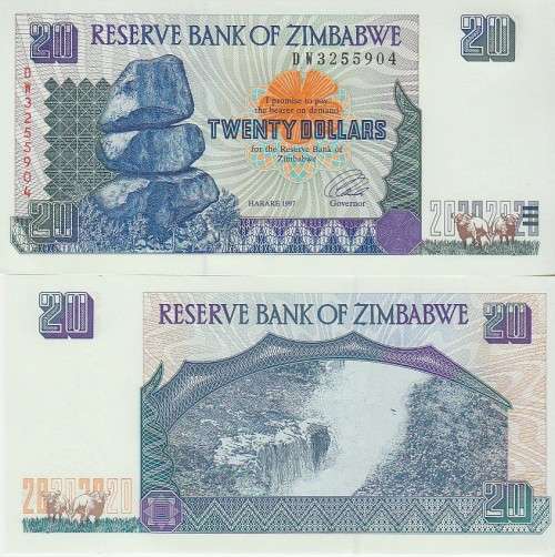 ZIMBABWE 20 DOLLARS P7 1997 UNC