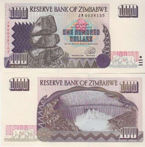 ZIMBABWE 100 DOLLARS P9 1995 UNC