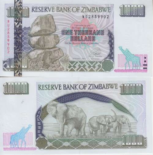 ZIMBABWE 1000 DOLLARS P12 2003 UNC