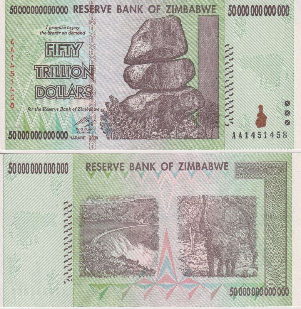 ZIMBABWE 50 TRILLION DOLLARS 2008 P90 AA `CRISP` UNCIRCULATED