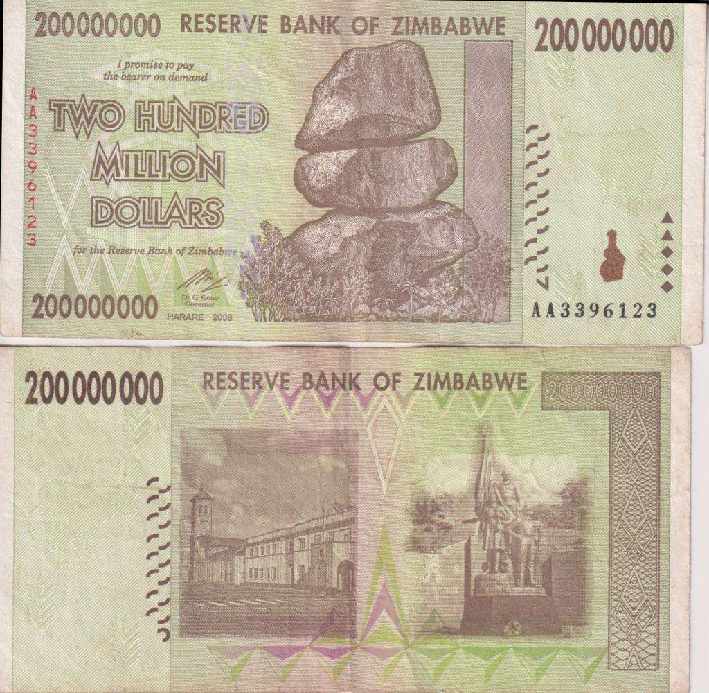 Zimbabwe 200 Million Dollars 2008 P-81 VF