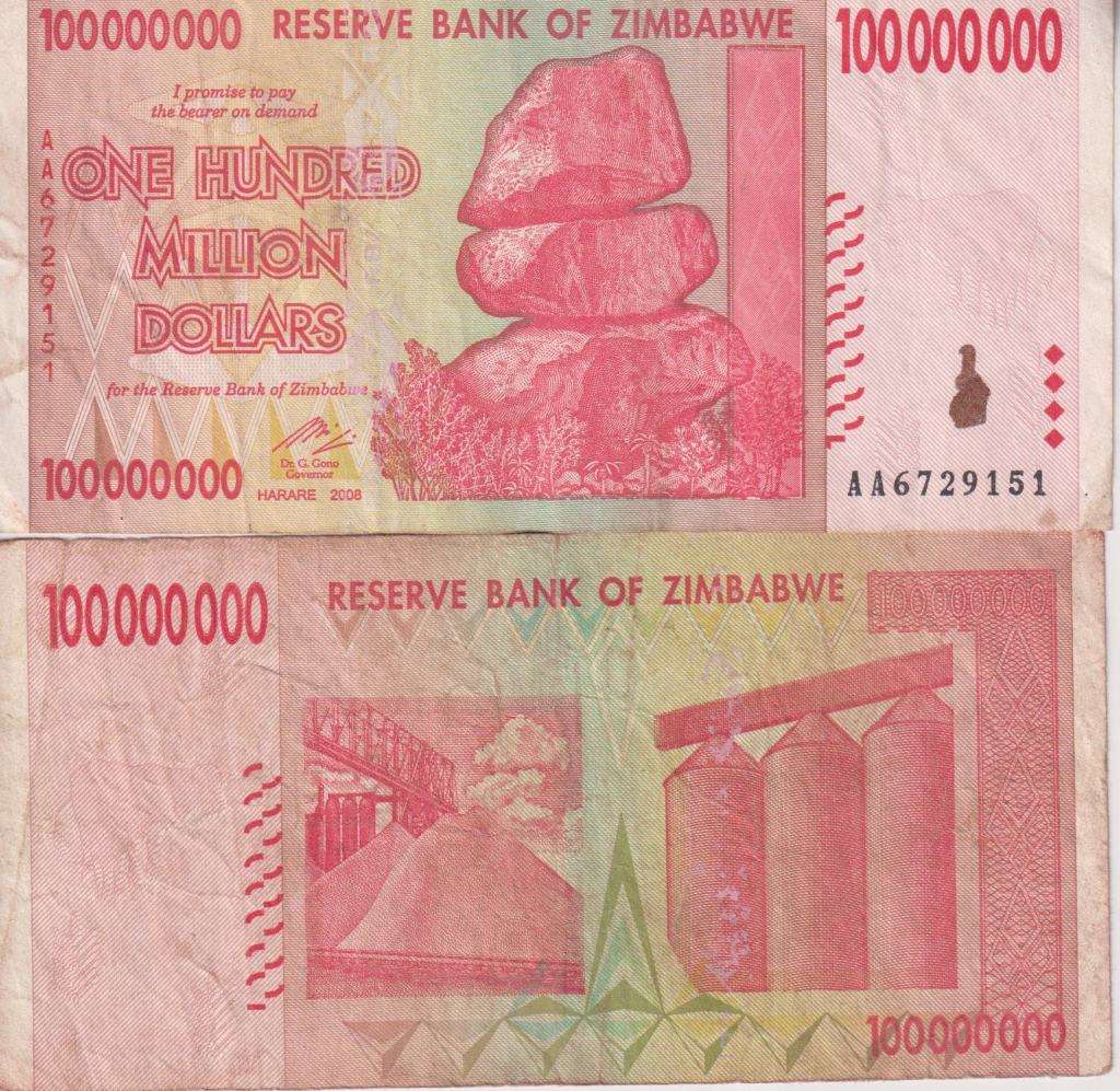 Zimbabwe 100 Million Dollars 2008 P-80 VF