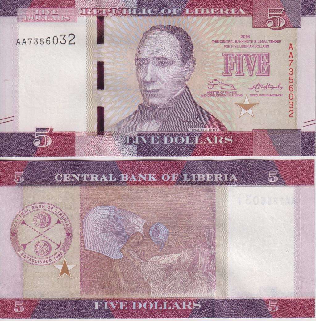 Liberia 5 Dollars 2016, P-31a, UNC